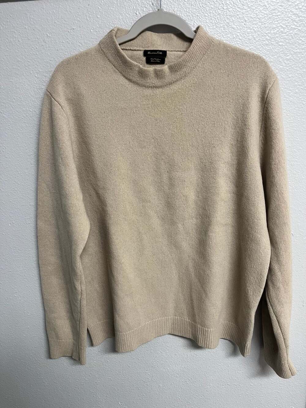 Massimo Dutti Wool Cashmere Sweater Size XL Beige Mock Neck